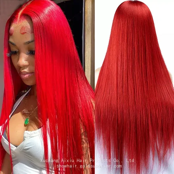 Red#straight Hair Wave Lace Front Wig Human Hair Wigs 13X4 Lace Front Wig