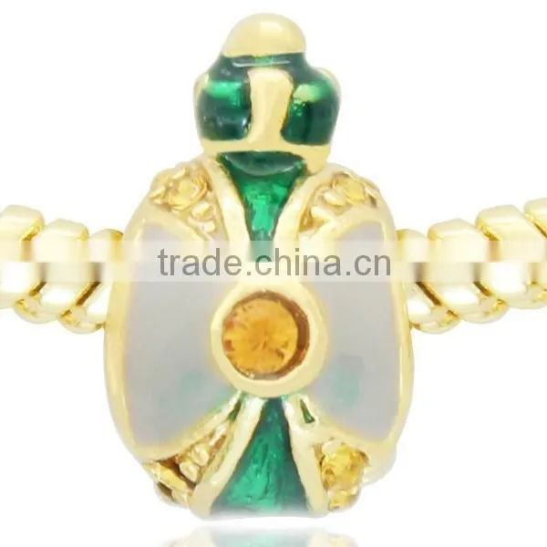 Gold Plated Crystal Paved Faberge Egg Bead for Bracelet Jewelry photo-4