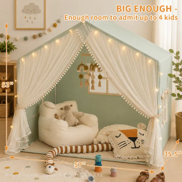 Kids Play Tent With Padded Mat, Kids Tents Indoor Playhouse for Toddler, Large Princess Castle Pompoms Play House Tent