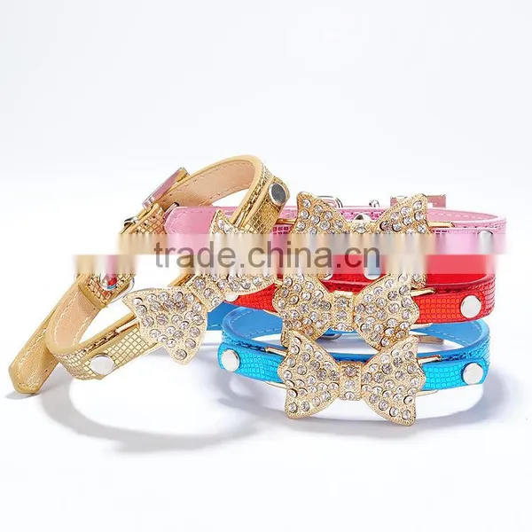 Wholesale Serpentine Pet Collar Diamond Gold Bowknot Pet Collar photo-3