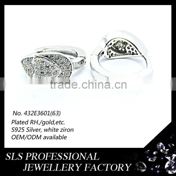 2015 Fashion American Style Heart Shape 925 Sterling Silver White Gold Plated Huggie Earrings for Women photo-2
