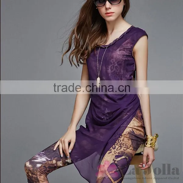 2016 Summer Fashion Ladies Leopard False Two-piece Sexy Short Sleeves T-shirt 137