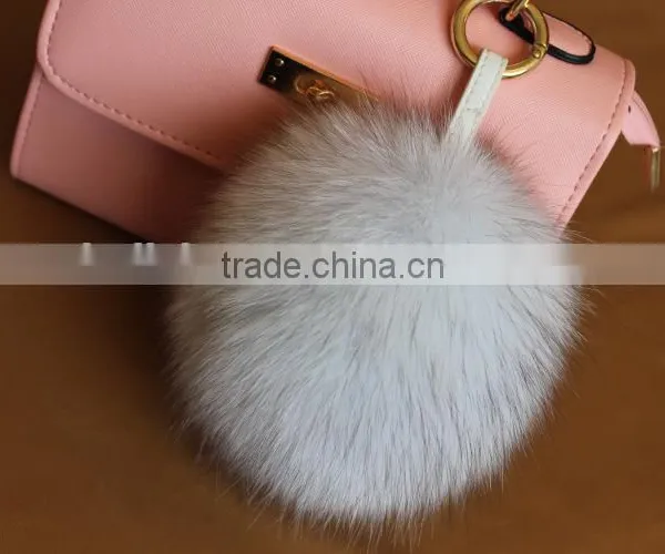 2016 Latest Fashion White Black 100% Real Fox Fur Pom Pom Girl Keychains photo-6