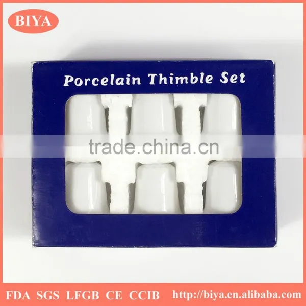 Color Gift Box Package Bone China Delicate White Porcelain Thimble Set or Ceramic Hand Ring Jewelry Holder photo-2