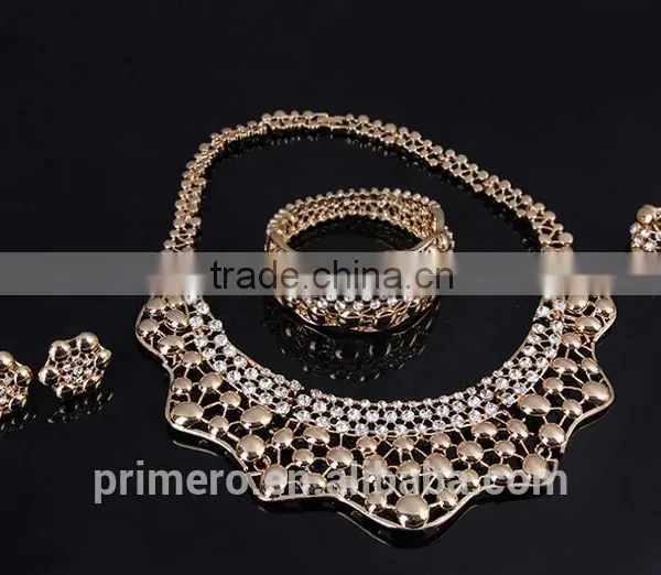 Inlaid Women Choker Crystal Rhinestones Design Bridal Jewelry Sets 4pcs/set Gold Necklace Accessories photo-4