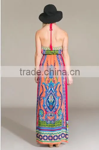 Halter Neck Long Dress Latest Printed Bellyband Open Back Women Boho Clothing photo-2