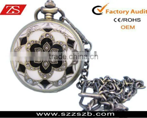 Skeleton Small Pocket Watch Chain Quartz Half Hunter Antique Look Value Quality