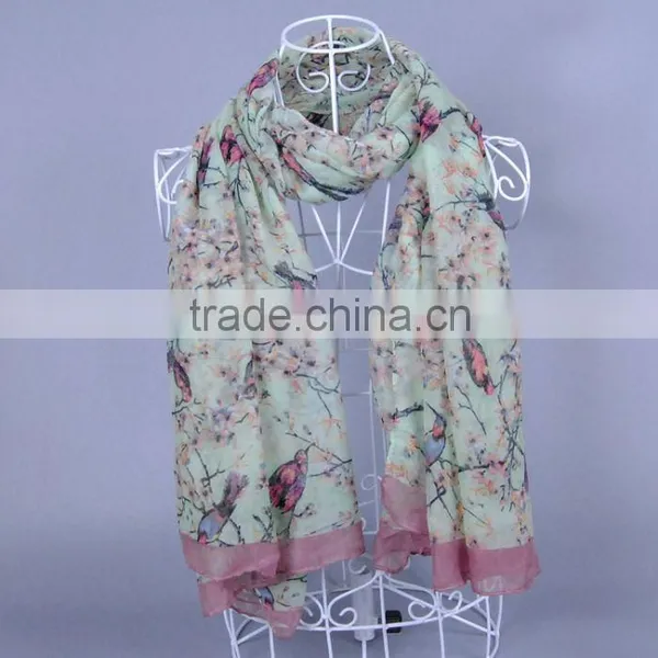 Fashion Bird Tree Women Scarf Voile Scarves 180*90 Pashmina photo-5