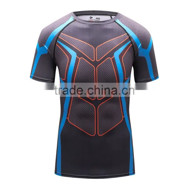 2016 New Design Online Wholesale Shop Gym Fintess Sport Printing T Shirts Fast Drying Fitness GYM Base Layer Tops photo-4