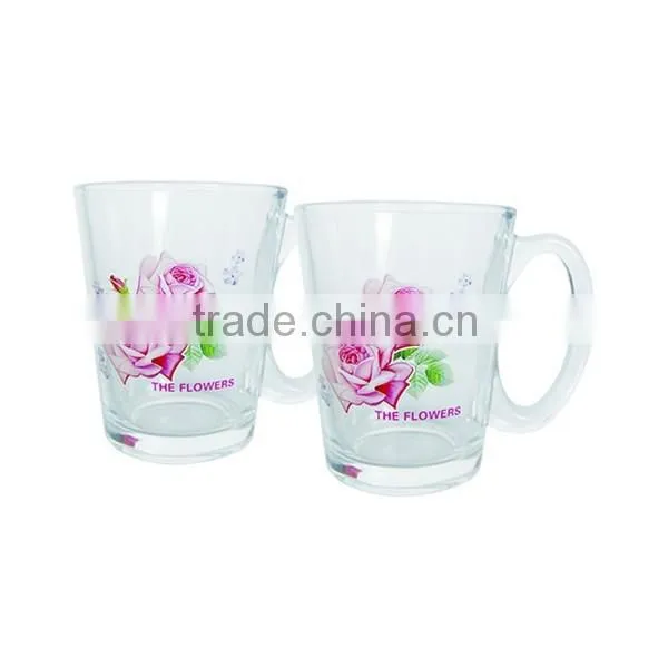 Flower Decal Printed Glass Tea Mug for Promotion photo-2