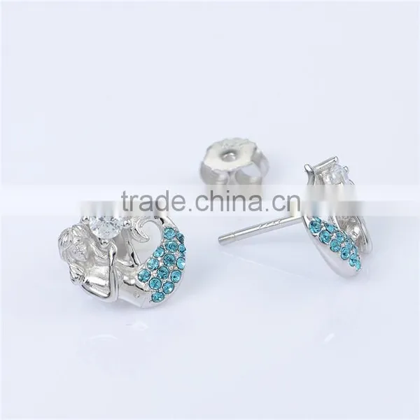 Wholesale Mermaid Jewelry Blue Crystal Sterling Silver Charms Earrings photo-3