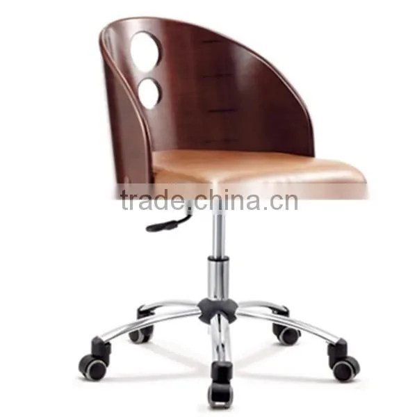 Mid-Back Mahogany Wood Swivel Conference Chair With Brown Leather photo-4