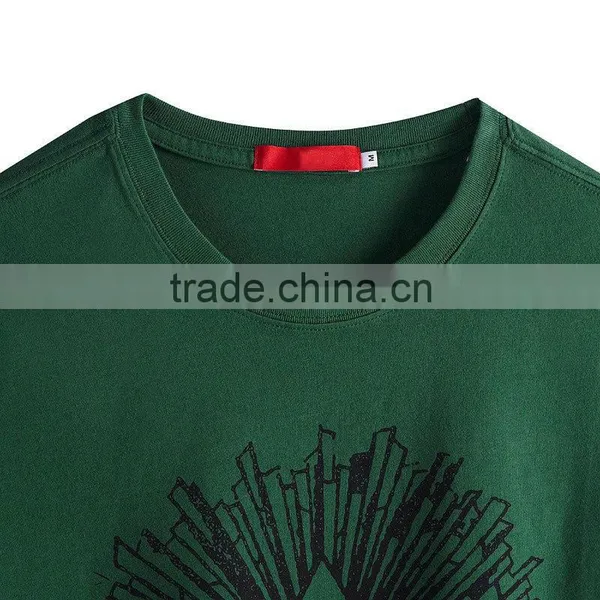 Mens Green Cotton T-shirt Custom Water-based Pigment Printed T-Shirt photo-2