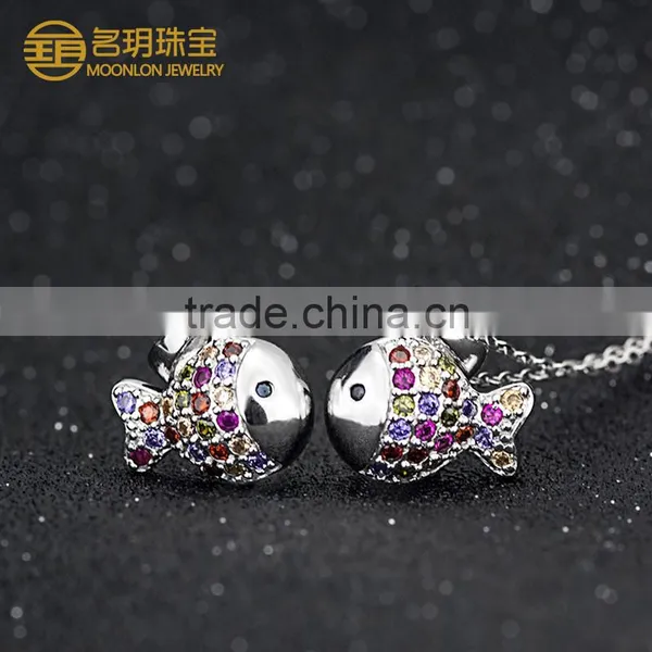 Wholesale Fish Pattern Crystal Pendant Silver Jewelry
