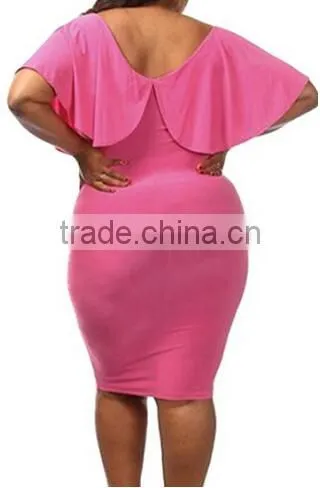 Women's Batwing Sleeve V Neck Solid Bodycon Plus Size Dress photo-5