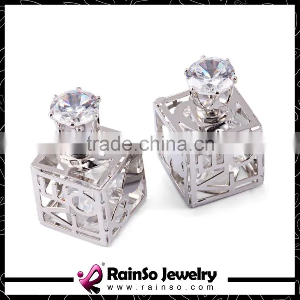 Square Double Sided Earrings With Shining Crystals