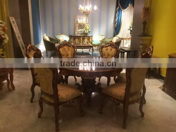 Royal Design Home Furniture Round Dinning Table With Six Chairs, Hand Carved Wood Dinning Room Set photo-2