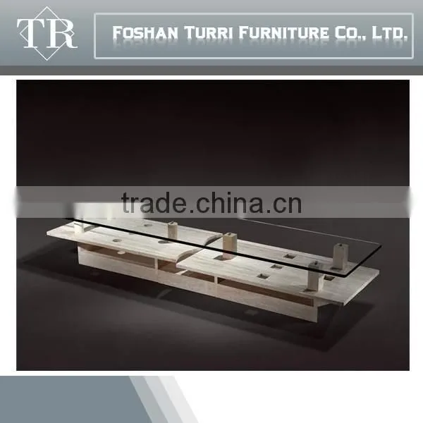 Modern Nature Marble Travertine TV Table With Glass Top photo-5