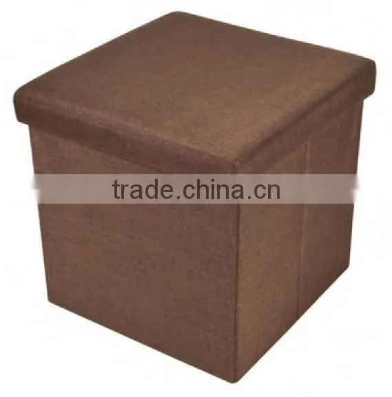 Brown Stain Resistant Folding Polyester Linen Storage Ottoman photo-2
