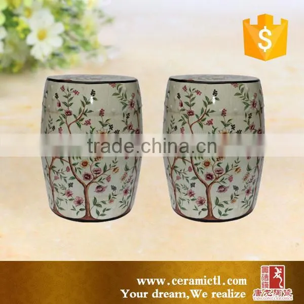 H 45cm Green Stool Ceramic Drum Side Table photo-6