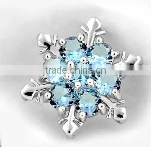 Cheap 2016 New XMAS Gift Blue Crystal Snowflake Frozen Flower Silver Plated Necklace Pendant photo-3