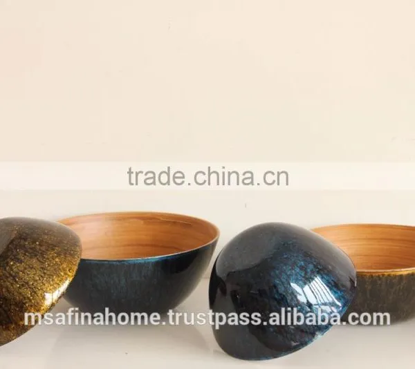 Round Colored Lacquer Bamboo Salad Bowl photo-2