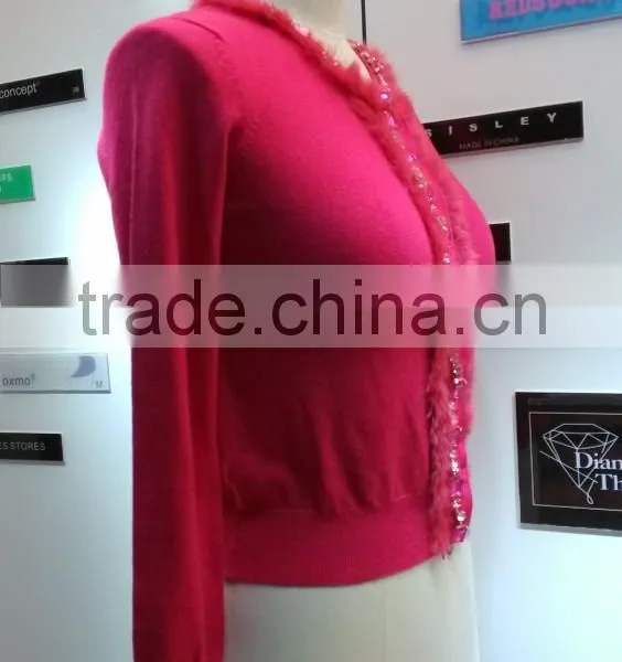 2014 Ladies Knitted Sweater,cardigan With Manual Nail Bead photo-3