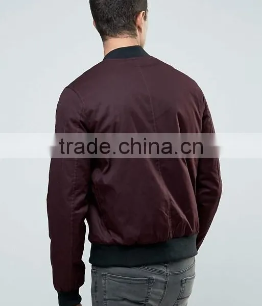 High Quality New Design Durable Zip Fastening Baseball Collar 100% Cotton Sweat Burgundy Casual Men Sport Solid Bomber Jacket photo-2