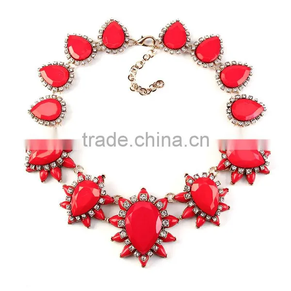 Fashion People Big Water Drop Resin Gems Chunky Coral Necklace photo-3