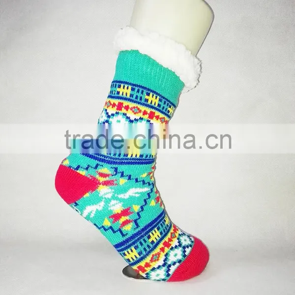 Ladies Chunky Thermal Knitted Fluffy Fleece Lined Fairisle Pattern Winter Slipper Socks photo-5