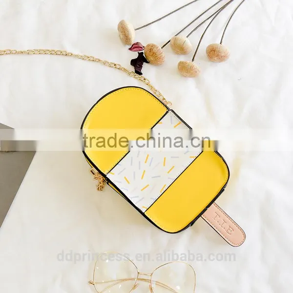 Bag 2017 Girls Shoulder Long Strip Bag Yellow Ice Cream Designer Bag photo-2