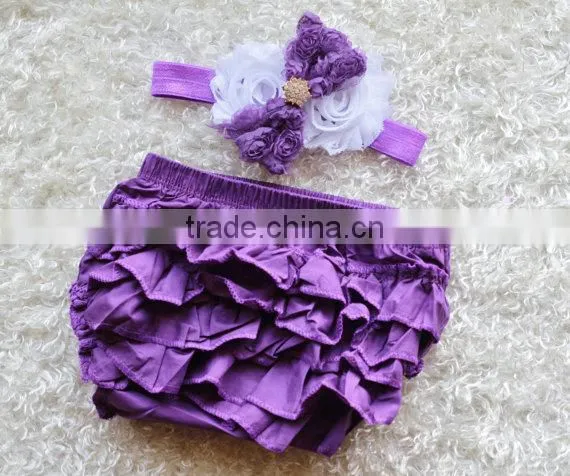 Full Ruffles Baby Underwear Boutique Clothing Solid Color Bloomers Match Headband photo-5