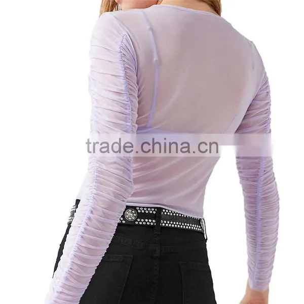 2017 OEM Sheer Minimal-femme Long Sleeves Ruched Fancy Blouse photo-4