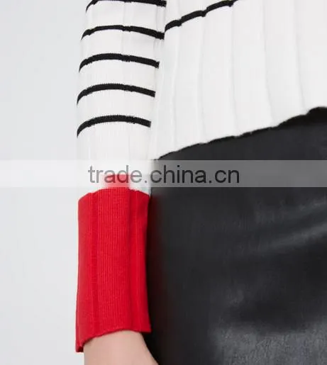 Ladies Black and White Striped Computer Knitted Striped Sweater With Hihg Quality photo-5