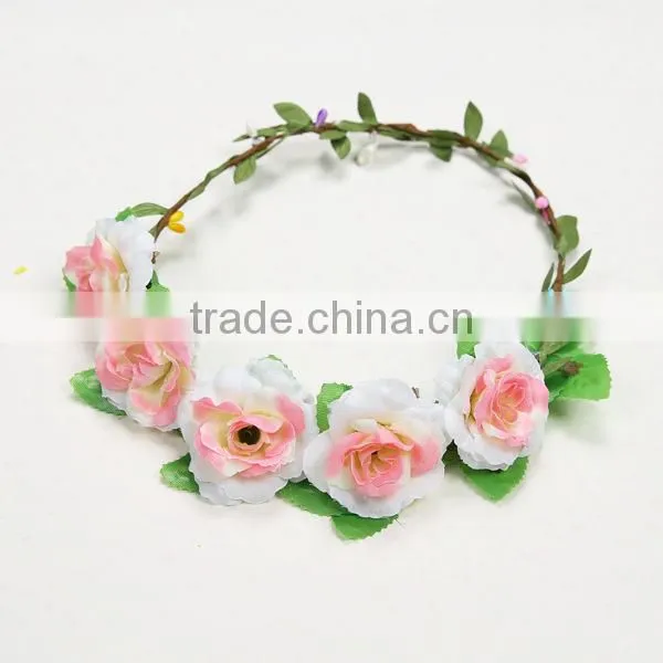 Luxury Wedding Rose Garland Hawaii Artficial Flower Hairband Wreath Headband photo-4