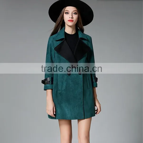 B40994A 2017 New Fashion Women Turn-down Collar Suede Coat