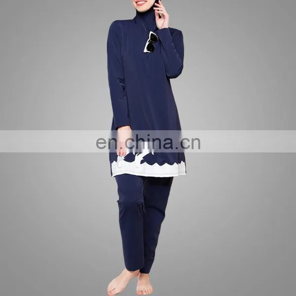 Modest Muslim Women Full Cover Swimwear Navy Embroidered Swimsuit photo-2
