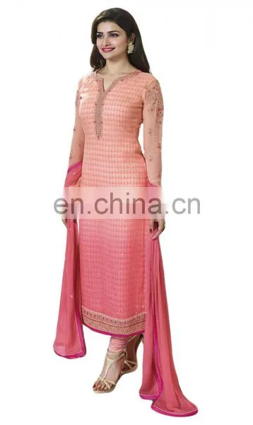 Decent Pink Colour Semi-Stitched Salwar Kameez Dress Material For Occasion Wear / New Arrival 2016 Dress Material(salwar Kameez) photo-3