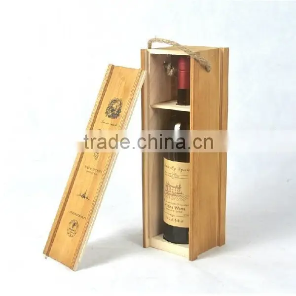 Antique Color 1-bottle Solid Wood Wine Box , Custom Silk Printing Logo