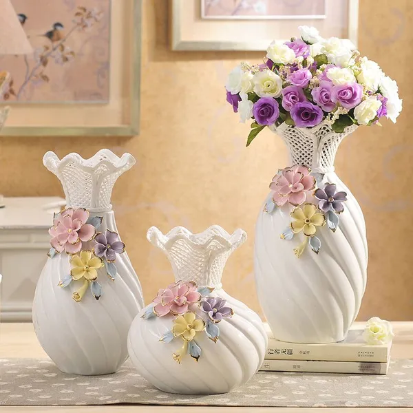Sunflower Large White Knit Gilded Hand Made Moon Flower Ceramic Floor Vase For Living Room photo-4