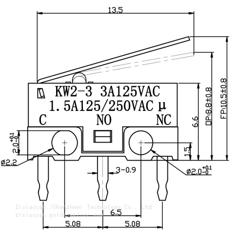 High Lifespan KW2-3 Series KW2-3-02P-30-5 Micro Switch Long Handle Small Micro Action photo-2