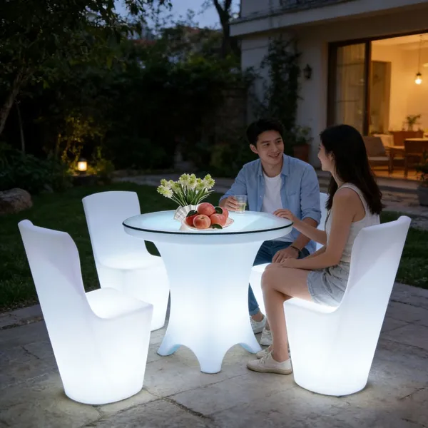 LED Luminous Coffee Table and Stool Set Creative Durable Water Resistant Modern High Leg Design Outdoor Leisure Hotel Furniture photo-2