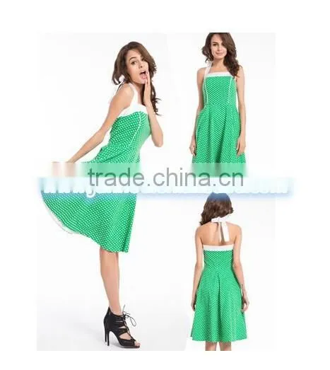 Fashion Strap Polka Dot Print Vintage Retro Dress Women photo-2