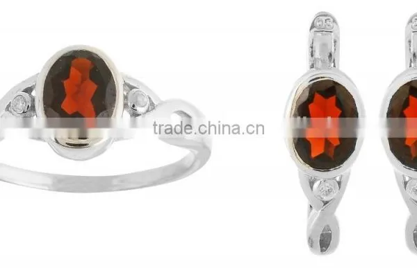 Red Oval Garnet Ring Earring Set