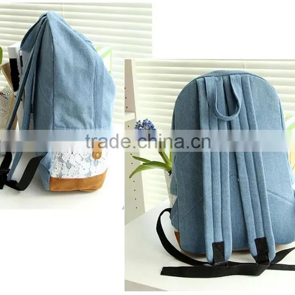 Fashion Floral Lace +Denim Canvas Women Bag Backpack School Bag For Teenagers Ladies Girl Back Pack Schoolbag Bagpack photo-3