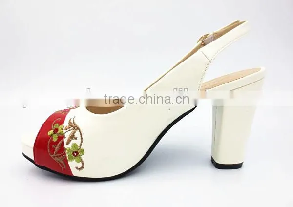 New High Class Mix Color Middle Heel Slingback Sandals With Embroider photo-4