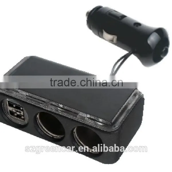 Car Charger2 Way Socket & Twin USB Charger With LED for Car Consumer Electronics