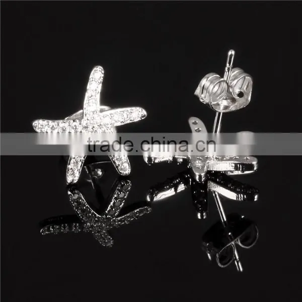 Professional China Supplier Zircon Rhodium Plated Starfish Earring photo-2