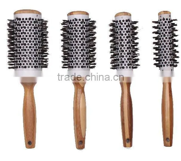 Professional 100% Boar Bristle Wooden Hair Brush With Aluminum Barrel