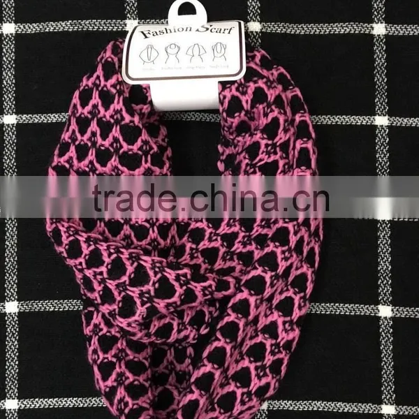 Stock Item Wholesale Women's Muiltfunctional Pink Crochet Knitted Loop Scarf Neck Warmer